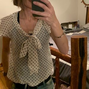 Women’s cream black polka dot dressy top